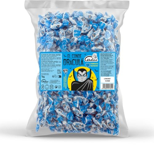 Caramelos Cerdán - Caramelos Halloween El Conde Drácula | Bolsa de 300 Uds | Sabor Frambuesa Pintalenguas | Caramelo Duro Sin Gluten ni Alérgenos | Ideal para Fiestas, Eventos y Cumpleaños- 1 Kg