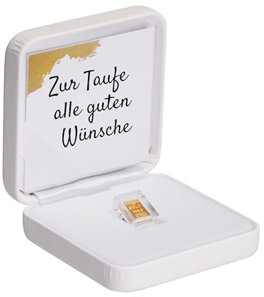 Goldstücke24 - Gold zur Taufe - Goldbarren 1g in hochwertiger Kapsel inkl. Etui (weiß) und Grußkarte - Geschenk zur Taufe