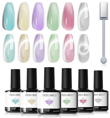 Modelones UV-nagellack, 6 färger, gelé, grön, lila, gul, rosa, vit, gel, nagellack, UV nageldesign, set, blötläggning, gel, polish för manikyr nageldesign