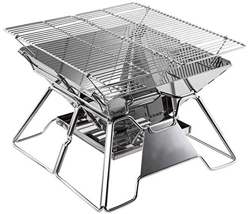 RajoNN Barbecue-Grill, tragbarer Holzkohlegrill für Camping-Kochen mit kleinem Grillplatz, zusammenklappbarer Grillofen aus Edelstahl für Reisen, Picknick, 34 x 35 x 26 cm