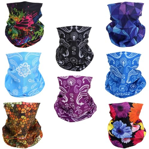 SMEHCF 8 Bandanas Polyvalents pour Femmes Hommes Bandeau Cagoule Cheveux Foulard Visage Demi Masque Cache-Cou Respirant Réutilisable Lavable Fleur Cajou Papillon Marguerite Violet Bleu
