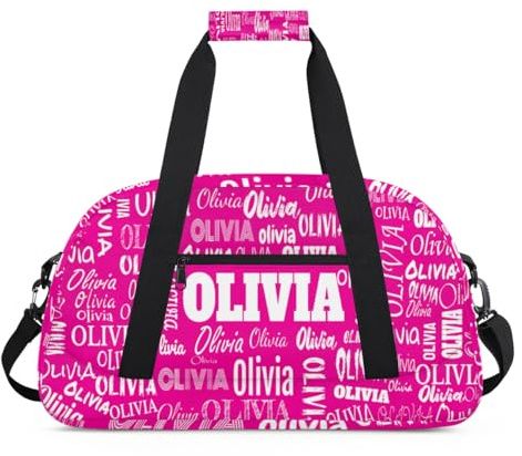 Custom Gym Dance Bag for Girls, Personalized Sports Bag for Teens Girls Waterproof Weekender Carry Practice Travel Bag, Deep Pink Rosy
