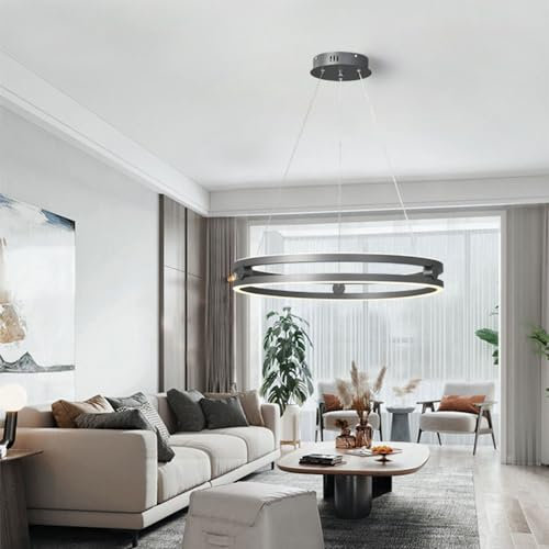 Wylolik Creative Circle LED-Pendelleuchte, rostfreie Aluminium-Pendelleuchte 3000–6000K dimmbarer Kronleuchter luxuriöse Innenaufhängungsbeleuchtung 120cm verstellbar Heimdekoration für Konferenzraum