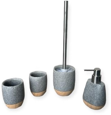 4tlg Badset Badezimmer Zubehör Set Rom von axentia, Seifenspender, Zahnputzbecher, WC Bürste aus formschönem und sehr modernem Polyresin, pflegeleicht und robust