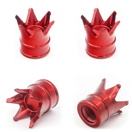 Misuyue Ventilkappen Auto Krone 4pc, Aluminium Ventilkappen Fahrrad Rot | Reifenventilkappen, Universal Autoventil Kappe für Auto Fahrrad LKW Motorrad Autozubehör