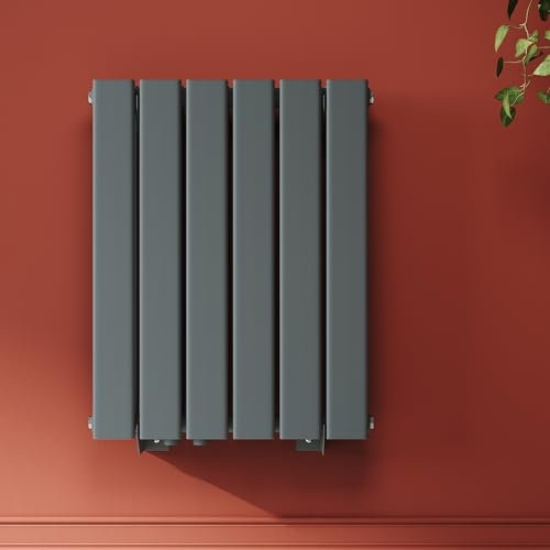 SONNI Design Heizkörper 600x465mm Anthrazit, Doppellagig Heizkörper flach und klein für Badezimmer, vertikaler Badheizkörper flach Paneelheizkörper für Bad Flachheizkörper mit Seitenanschluss