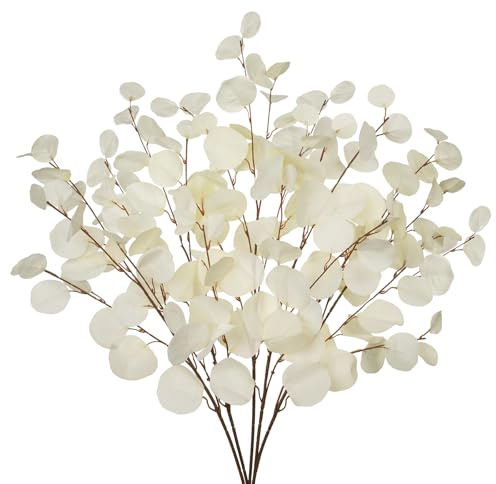 Briful 5PCS Künstliche Eukalyptus Kunstzweige 86CM Künstliche Zweige Beige Eukalyptusstiel Kunstpflanzen für Blumengesteck Home Dekoration