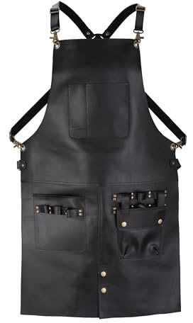 Grembiule in pelle pieno fiore, grembiule da macellaio, grembiule da cuoco, grembiule da barbecue, grembiule da fabbro, grembiule da barbiere, grembiule per falegnameria, regalo di compleanno, Nero ,