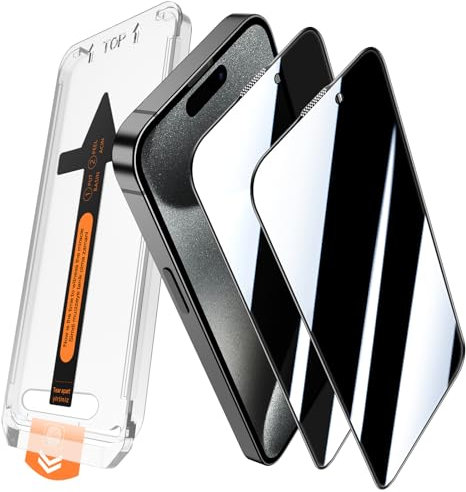 JEHOO 2 Stück Panzerglas Sichtschutz für iPhone 15 Pro 6,1 Zoll, Automatische Staubentfernung, Anti-Spy 9H Kratzfest, Kein Staub Keine Blasen Hartglas Displayschutzfolie
