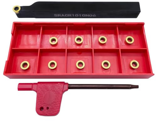 ASZLBYM 3/8 Zoll CNC-Drehmaschine drehmeißel SRACR1010H06 Hartmetall Externer Drehwerkzeughalter mit 10 Stück RCMT0602 R3 Hartmetall Klinge