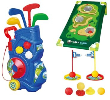 JWQFBC Set da Golf per Bambini Piccoli, Set di Giocattoli da Golf, Tappetino da Putting, Regali, Buche di Pratica, Putter, Giocattoli Sportivi, Set di Giochi, 15 Pezzi