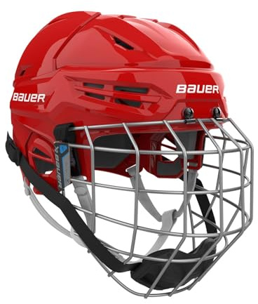 Bauer Re-Akt 55 Eishockey Helm Combo Senior (Rot, Mittelgroß)