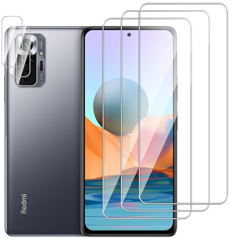 Dlxiks Protector de Pantalla para Xiaomi Redmi Note 10 Pro/10 Pro Max, 3 Cristal Vidrio Templado con 3 Protector de Lente de Cámara, Dureza 9H, fácil instalación, Antiarañazos, HD Transparente
