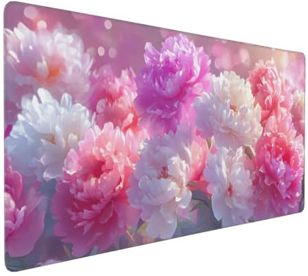 Gaming Mauspad XXL Rosa Mousepad 800x400x4mm Blume Verlängertes Mauspad Schreibtischauflage,Genähte Kanten Mauspad,Verbessert Präzision und Geschwindigkeit Wasserdicht Geeignet für Büro und Spiele