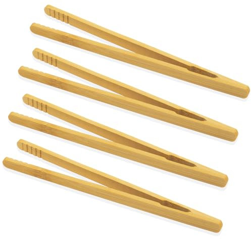 4 pinze in legno di bambù per cucinare, 17,9 cm, con design antiscivolo, pinze riutilizzabili per cucinare frutta, pane, sottaceti, insalata, pasta, barbecue, tostapane in bambù
