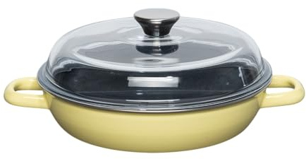 Riess, 0048-002, Schmorpfanne mit Glasdeckel Ø 24cm, LEMON, Emaille, Vol. (rec.): 1,5 Liter, Made in Österreich, LBH: 32,3x25,3x12,9cm, 2,008kg, Schmorpfanne, Emailliert, Kratzfest, Ofenfest