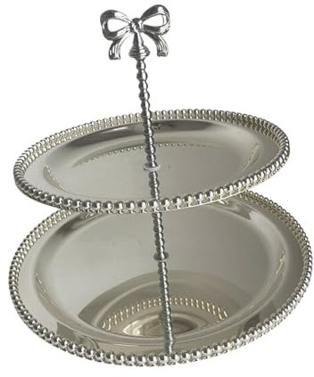 Baoblaze Alzata per Torta, Supporto per Torta a 2 Piani, Esposizione di Dolci alla Frutta, Decorazione per la casa, Vassoio da Portata a più Livelli per Feste, Argento