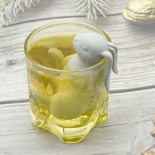 Wilitto Rabbit Tea Strainer Silicone Rabbit Shape Tea Infuser Reusable Leaf Herbal Spice Filter Strainers for Teapot Decor, Loose Leaf Tea Steeper, Fun Gift for Tea Lovers Grey