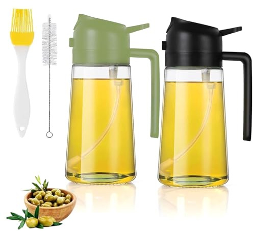Xusxes 2 Piezas Pulverizador Aceite Spray 2 En 1, Spray Aceite, Botella De Vidrio Aceitera, Dosificador Aceite Spray, El control preciso del aceite es imprescindible para las familias(470 ml)