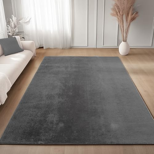Carpettex Teppich Grau 140x200 cm- Kurzflor Teppich Waschbar, weich & rutschfest, modern einfarbiges Design für Wohnzimmer, Küche Schlafzimmer, & Kinderzimmer