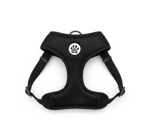 Verstellbares Hundegeschirr für kleine Hunde, bequemes und atmungsaktives Material, Größe S passt Hunden mit 2.5–7.5 kg, Halsumfang 27 cm, Brustumfang 24–40 cm, schwarz