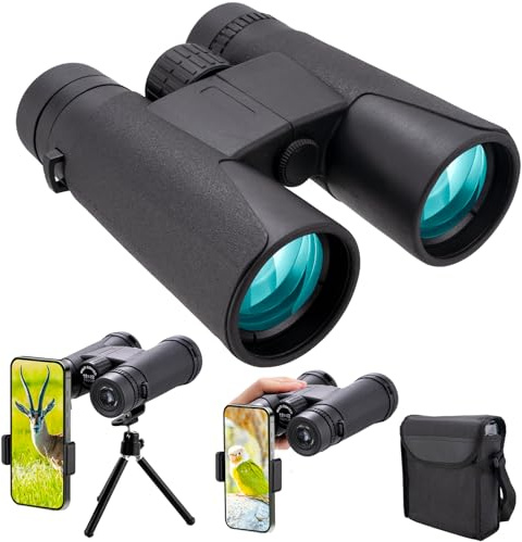 12x42 HD Binoculars for Adults with Tripod & Phone Adapter, Compact High Power Binoculars, BAK4 Prism FMC Lenses, Low-Light Performance for Bird Watching, Travel & Stargazing