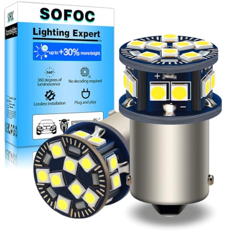 SOFOC 1156 BA15S LED Luz Marcha Atrás/Posición/DRL Interior RV Blanca 6V 12V 24V 6-60V AC/DC Canbus Ready para Moto y Coche 2Unids