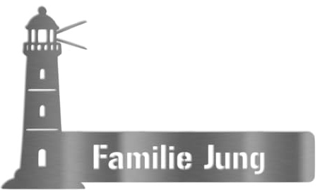Jung Edelstahl Design – Personalisierbares Edelstahlschild Leuchtturm | Outdoor Namensschild | wetterfeste Hauswand-Deko | Edelstahl gebürstet, Anthrazit oder Weiß (Edelstahl)