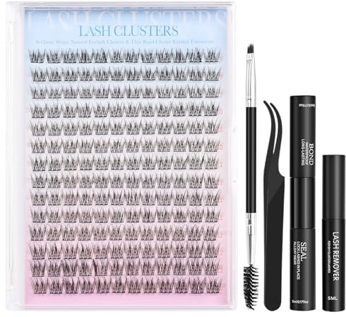 Yekavo Natürlich Wimpern Extensions Set, Lash Extension Sets 168pcs, Wimpernverlängerung Lashes Cluster Set mit Lash Bond und Seal, Wimpernentferner, Tweezers & Wimpernbürste (Natural-SH06)