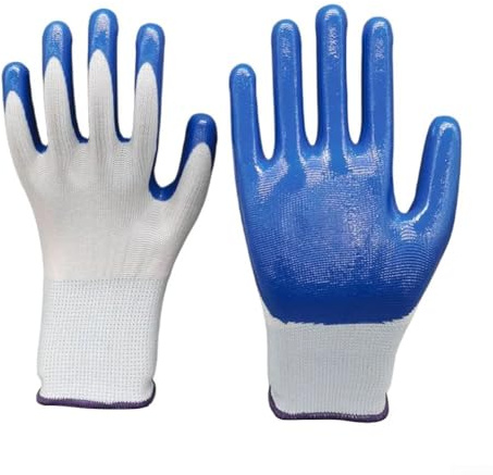 Guanti in lattice di nitrile, 12 pezzi, antiscivolo, per edilizia e giardinaggio (blu)