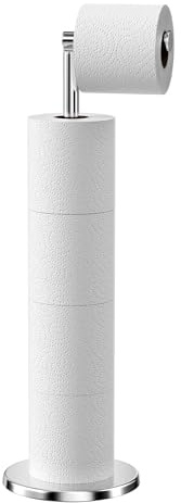 Oudesi Freestanding Toilet Roll Holder with Heavy Duty Base, Toilet Paper Holder Stand SUS304 Stainless Steel, 2 in 1 Design Storage Dispenser for 5 Rolls, Chrome