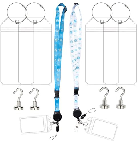 Essenziali Crociera, 4 Etichette per Valigie Crociere, 4 Ganci Magnetici, 2 Cordini con Custodie per Carte, Essenziali per Navi da Crociera, Porta Etichette per Bagagli Navi e Crociere Essenziali