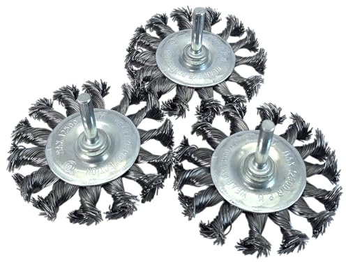 HERO Rundbürsten Set 3 Stück Rundbürste 75 mm – PROFI gezopfter Stahldraht / 6 mm Schaft – Scheibenbürste/Drahtbürste für Bohrmaschine/Akkuschrauber & Geradschleifer zum Entrosten & Entgraten