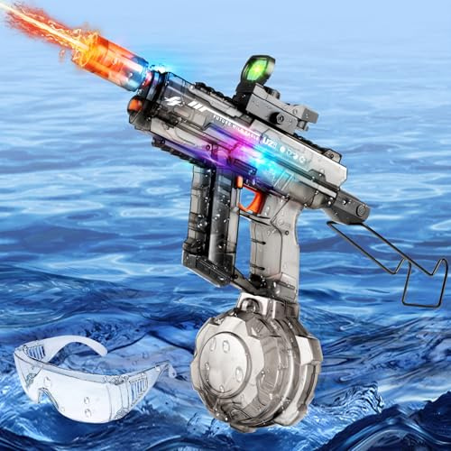 JONRRYIN Pistola Eléctrica, Pistola de Agua Automática 800 ml - Alcance 10 m, Recargable Electric Water Gun con Flash & Sonido, Pistola Juguetes para Niño/Adulto (Negro)