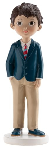 dekora - Figura Decorativa para Primera Comunión Elaborada en Resina – Niño con corbata - Adorno para Tartas - 16 Centímetros de Alto - Diseño Original y Detallado - Apto para Contacto Alimentario