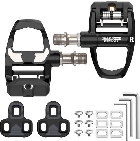 AEYINO 9/16 Nylon Road Bike Clipless Pedals with Cleats | Lightweight nylon composite body, adjustable entry tension, includes cleat set, ideal for indoor & outdoor road riding