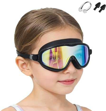 Schwimmbrille für – Anti-Beschlag-Schwimmausrüstung mit breitem Blick, durchsichtiges Auge, Nasenklammer, Ohrstöpsel inklusive, wasserdichte Maske, verstellbare Schwimmausrüstung