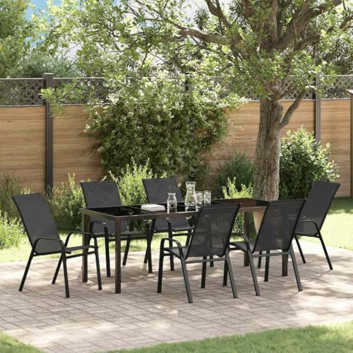 Ziaphsol Garten Essgruppe 7-teilig aus pulverbeschichtetem Stahl modernes Design für Terrasse Balkon Gartenmöbel Set mit 6 Stühlen und Tisch für Outdoor Entspannung und Familienessen