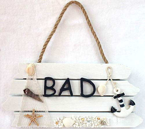 Türschild Bad Holz 28x13cm Anker Maritime Landhaus Deko