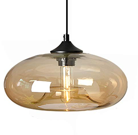 HJXDtech Pendant Light with 28cm Glass Lampsahde, Industrial Vintage Loft Bar E27 Ceiling Hanging Lamp for Kitchen, Dining &Living Room (Amber)