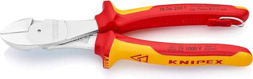 KNIPEX Kraft-Seitenschneider in Blister verchromt isoliert mit Mehrkomponenten-Hüllen und integrierter Befestigungsöse, VDE-geprüft, 74 06 200 T BK