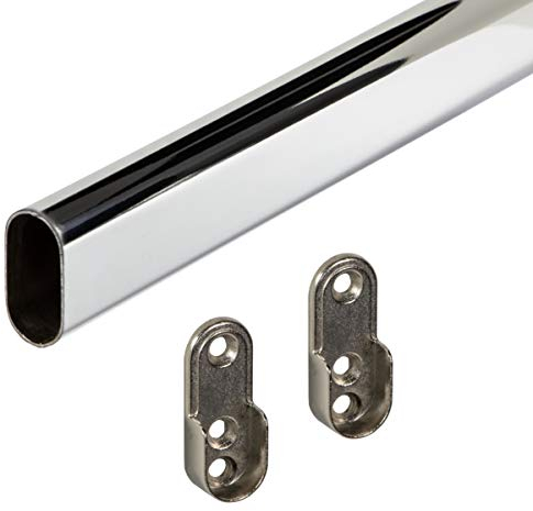 Gedotec Asta guardaroba | Appendiabiti appendiabiti 2000 mm con staffa | OVALE | Binario per armadietto, Acciaio Cromato | Tubo per mobili 30 x 15 mm | Stendibiancheria a parete | 1 Pezzo