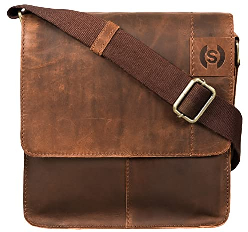 STILORD Mircos Tablet Umhängetasche Leder 9.7 Zoll iPad Tasche für Herren Männer mittel-große Schultertasche Vintage Ledertasche Messenger Bag Echtleder Farbe:Mocca - Dunkelbraun