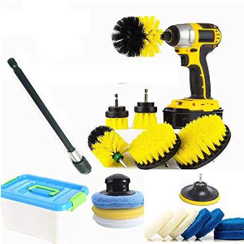 HUAWELL 20-teiliges Bohrerbürste und Scheuer-Pads-Set, Power Scrubber Variety Reinigungsset mit 15.2 cm großer Aufsatz in Box für Zuhause, Küche, WC, Teppich