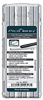 Pica 6032 I Spezial Ersatz-Minen für Big Dry 6060 I weiß I wasserlöslich I For-All egal ob trocken, nass, glatt, rau, staubig oder ölig, ideal für Holz, Kunststoff, Fliesen I 2x5 mm I 12 Stück