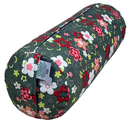 Yoga Bolster Filled with Organic Buckwheat Hulls Grey Floral