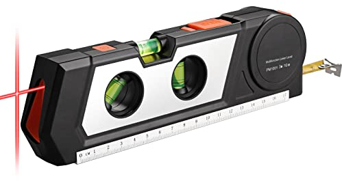 Neoteck Laser Level Multipurpose Cross Line Laser 9.8 feet Measure Tape Ruler Adjusted Standard and Metric Rulers for Hanging Pictures cabinets Tile Walls