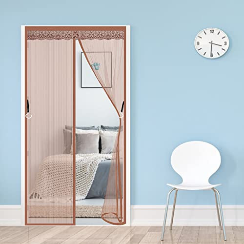 AMZERO Zanzariera Magnetica Finestra, 85x210cm Zanzariere su Misura Ultra Silenzioso Chiudi Automaticamente per Porte d'IngressoPorte Cortili, Marrone