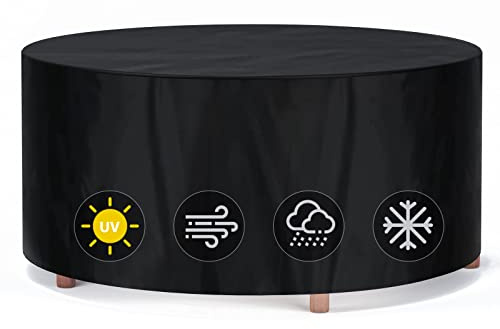 Transplant Housse Table de Jardin Bache de Protection Exterieur, 420D Oxford Matériaux Résistants, Imperméable, Résistant à l'hiver, Housse de Protection Salon de Jardin, Ronde Ø128X71CM