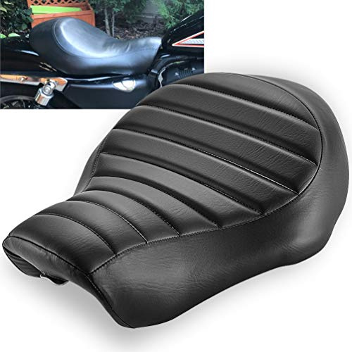 KATUR Cojín Para Asiento De Motocicleta Cuero Sintético Retro Para Conductor Vintage Cafe Racer Para Asiento Individual Para Harley Harley Xl883N Xl883L Xl883X 2005-2013 (Línea Horizontal Negro)